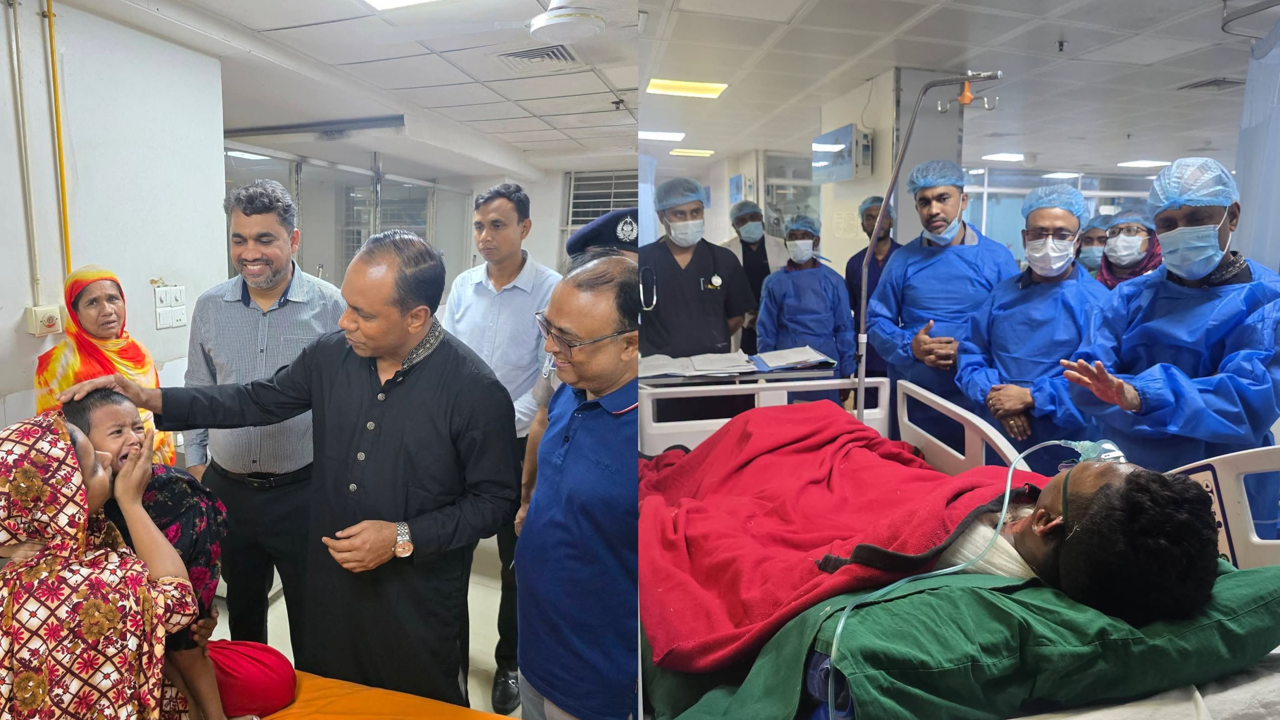 হাসপাতালে চিকিৎসাধীন শিশু ও অগ্নিদগ্ধ যুবকের পাশে ভারপ্রাপ্ত স্পিকার